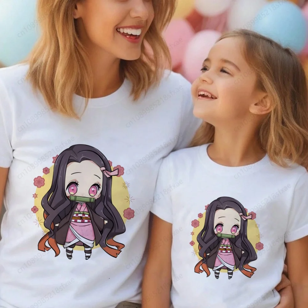 Demon Slayer Anime Print T-shirt para crianças, camiseta engraçada, roupas combinando para família, Kamado Nezuko, moda kawaii, meninas e meninos, Y2K