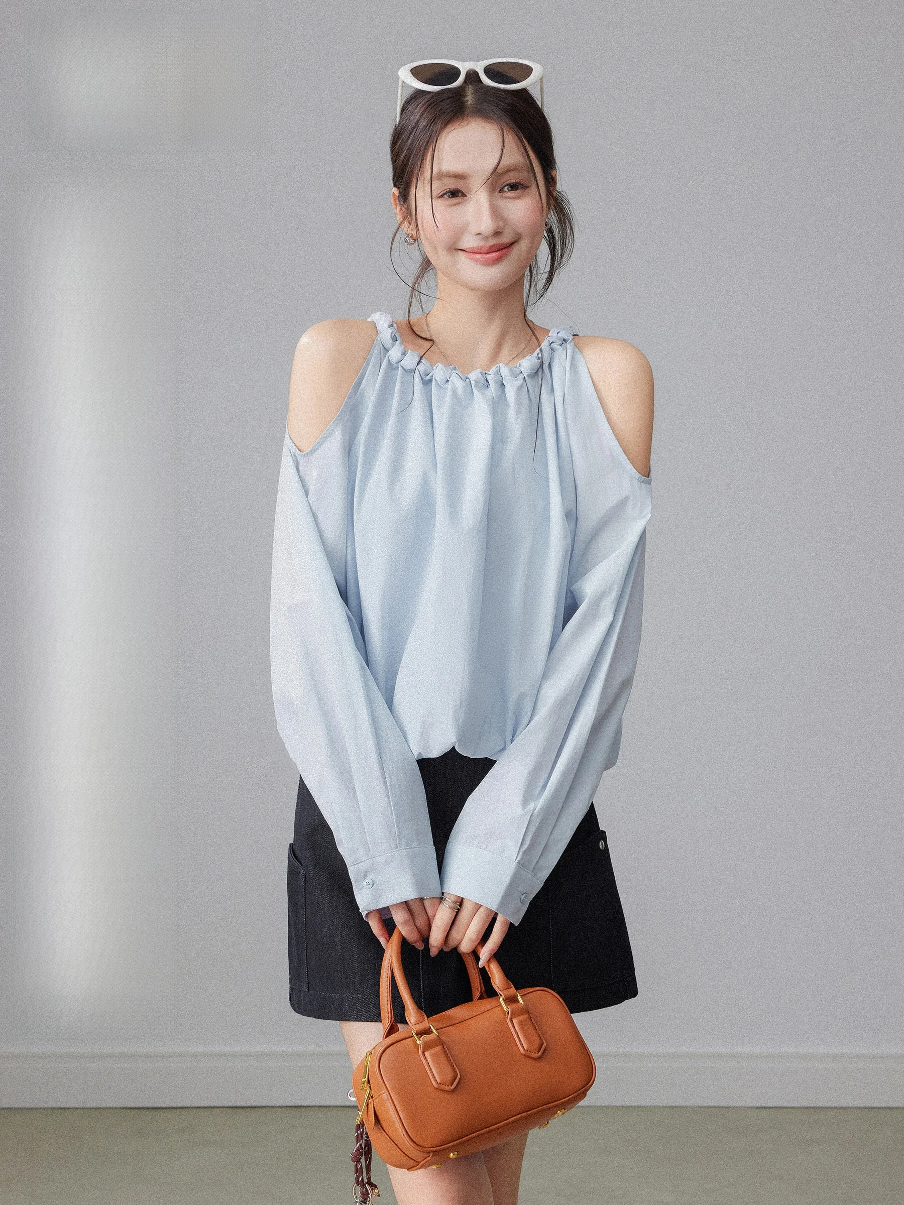 

Chang Dou Dou Sweet Long Sve Women's irt Spring Casual Loose oulder Bared Small ence Design Sense Top