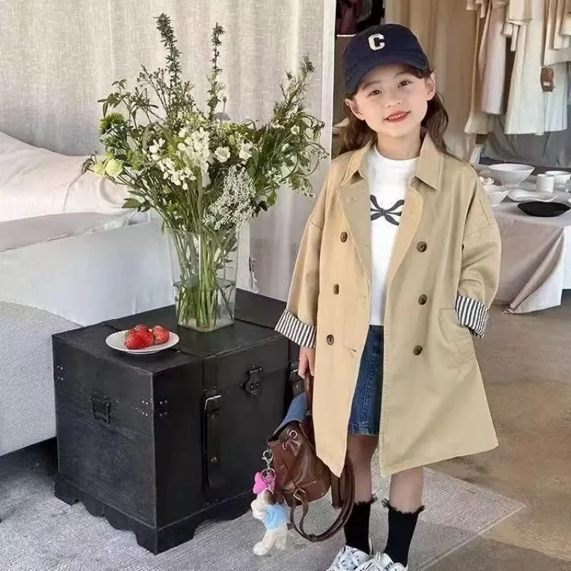 

New Girls' Windbreaker Children's Spring and Autumn Casual Pure Cotton Mid Length Jacket 110-150cm