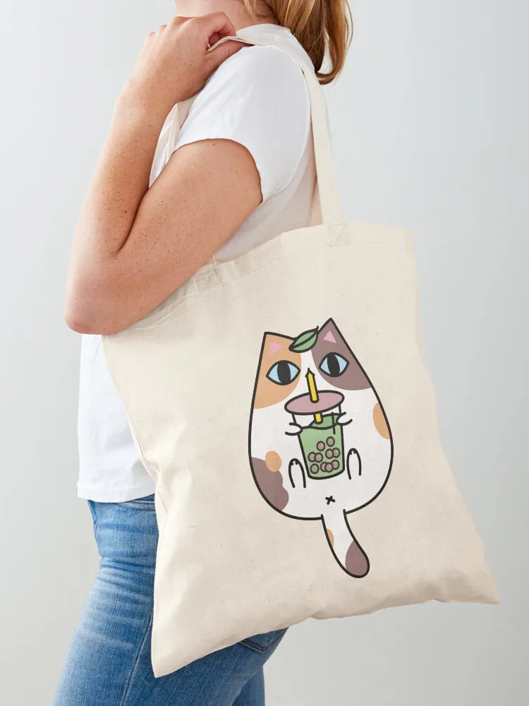 

Calico Cat with Boba Tea Tote Bag custom bags Shopper bag Canvas shoulder bag reusable shopping bags