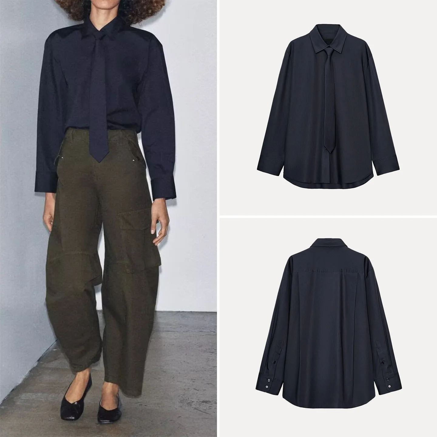 

Autumn 2025 Women's Faionable Versatile Silk Twill Tie irt Personali Series Breathable Comfortable Long Sve Girls