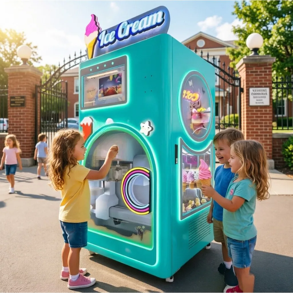 Soft Serve Ice Cream Vending Machine Multi Language Export Panel Remote  Adjustable Concentration Shopping Mall Unmanned Machine