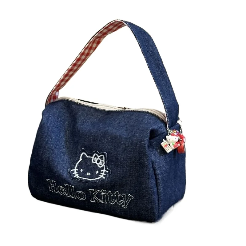 

Sanrio Hello Kitty Lunch Bag for Girl Women Denim Handbag Kawaii Lunch Box Portable Lightweight Food Bag