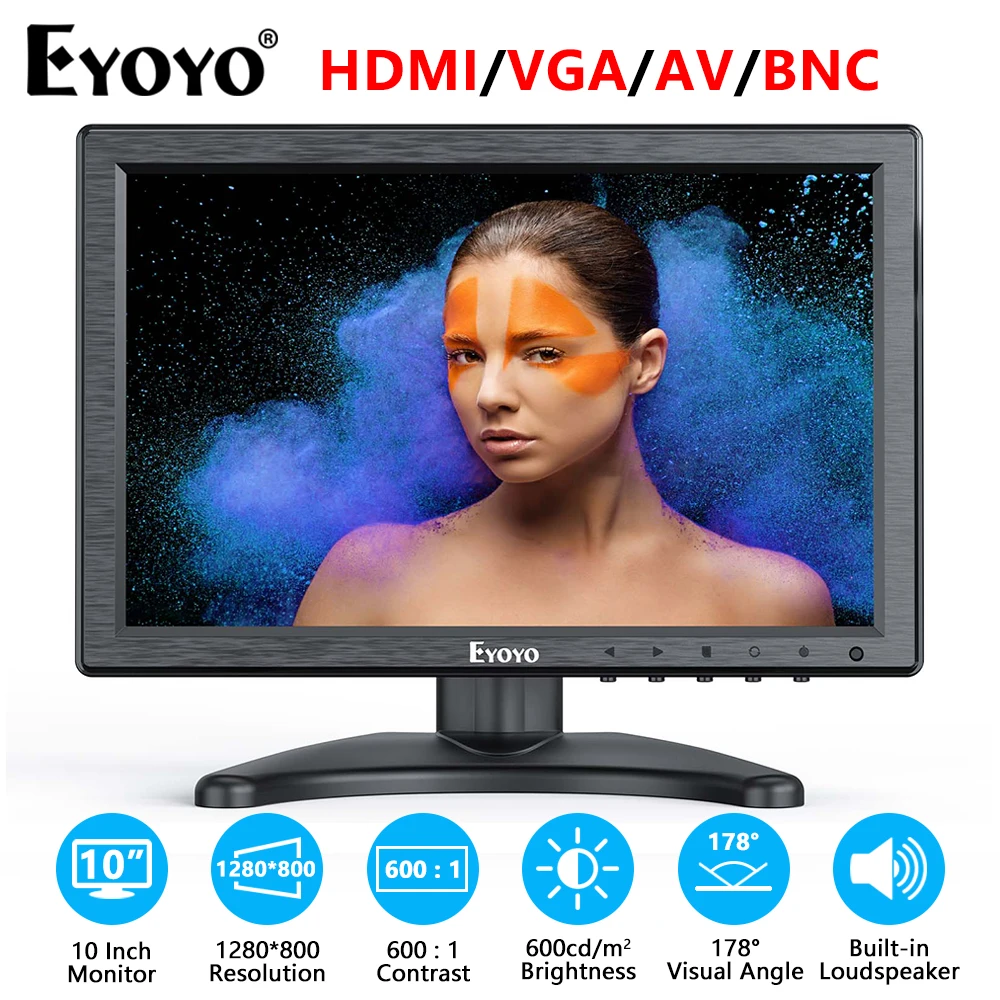 

Eyoyo 10 Inch IPS LCD Monitor 1920x1200 Full HD Display With HDMI/BNC/VGA/USB Input And Dual Speaker For FPV Video DVD PC Laptop