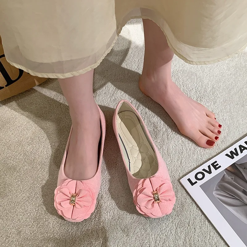 2025 nova boca rasa sapatos planos femininos sapatos de trabalho dedo do pé quadrado sapatos borboleta nó camurça único sapato grandes sapatos femininos 4143