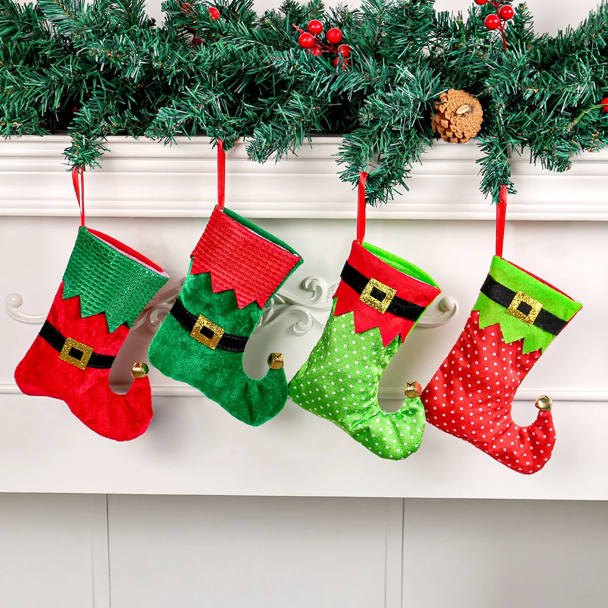 4/8Pcs Christmas Stockings 7Inch Elf-Inspired Hanging Socks for Festive Home Decor Christmas Decorations Stocking Gift Bags