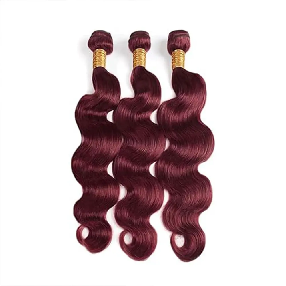 Rambut Bundel Gelombang Tubuh Warna Merah 99j 30 Inch, 16a Virgin Raw Unprocessed Human Hair Brazilian Doule Drawn, Ekstensi Rambut