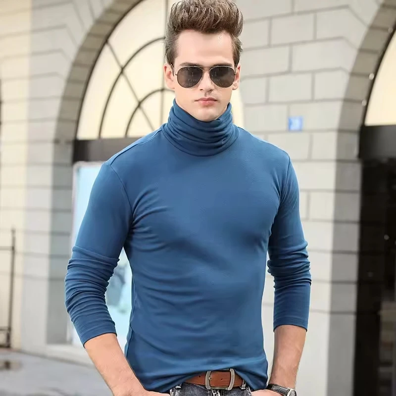 Men's Turtleneck Long-sleeved T-shirt Men's Stretch Slim Top Solid Color Versatile Bottoming Shirt