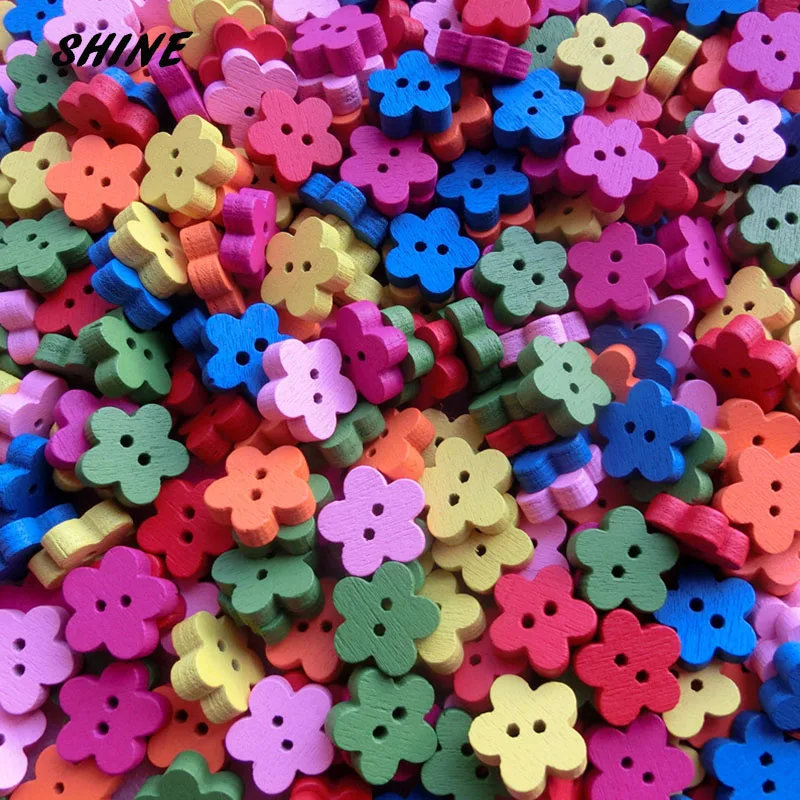 13mm Wooden Buttons Scrapbook Flower Mixed 2-Holes sewing accessories sewing supplies buttons for clothing crafts supplies