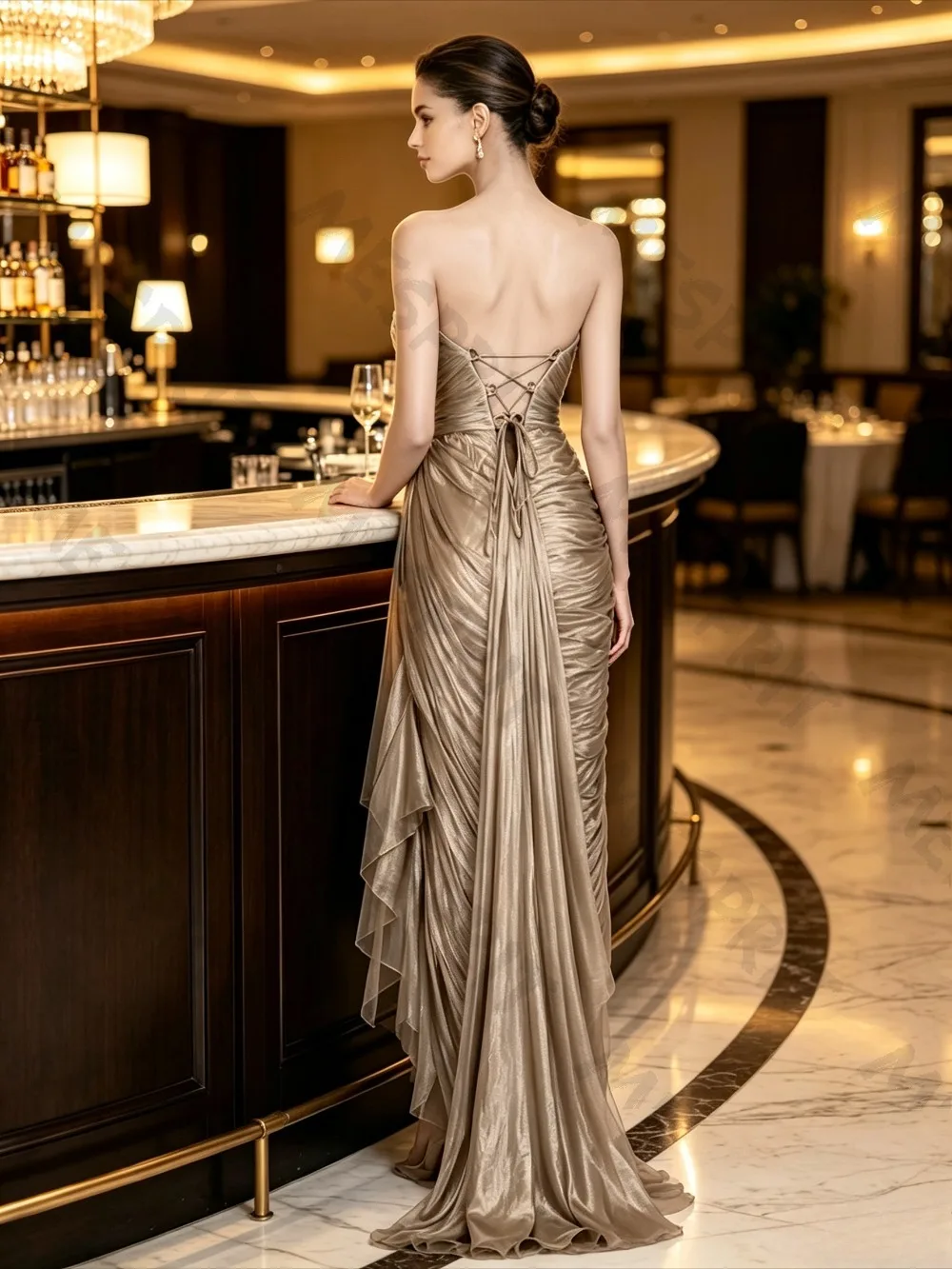 Customized High-quality V-neck Mermaid Evening Gowns with Backless Straps Front High Slit Sleeveless Pleated Trailing Dresses
