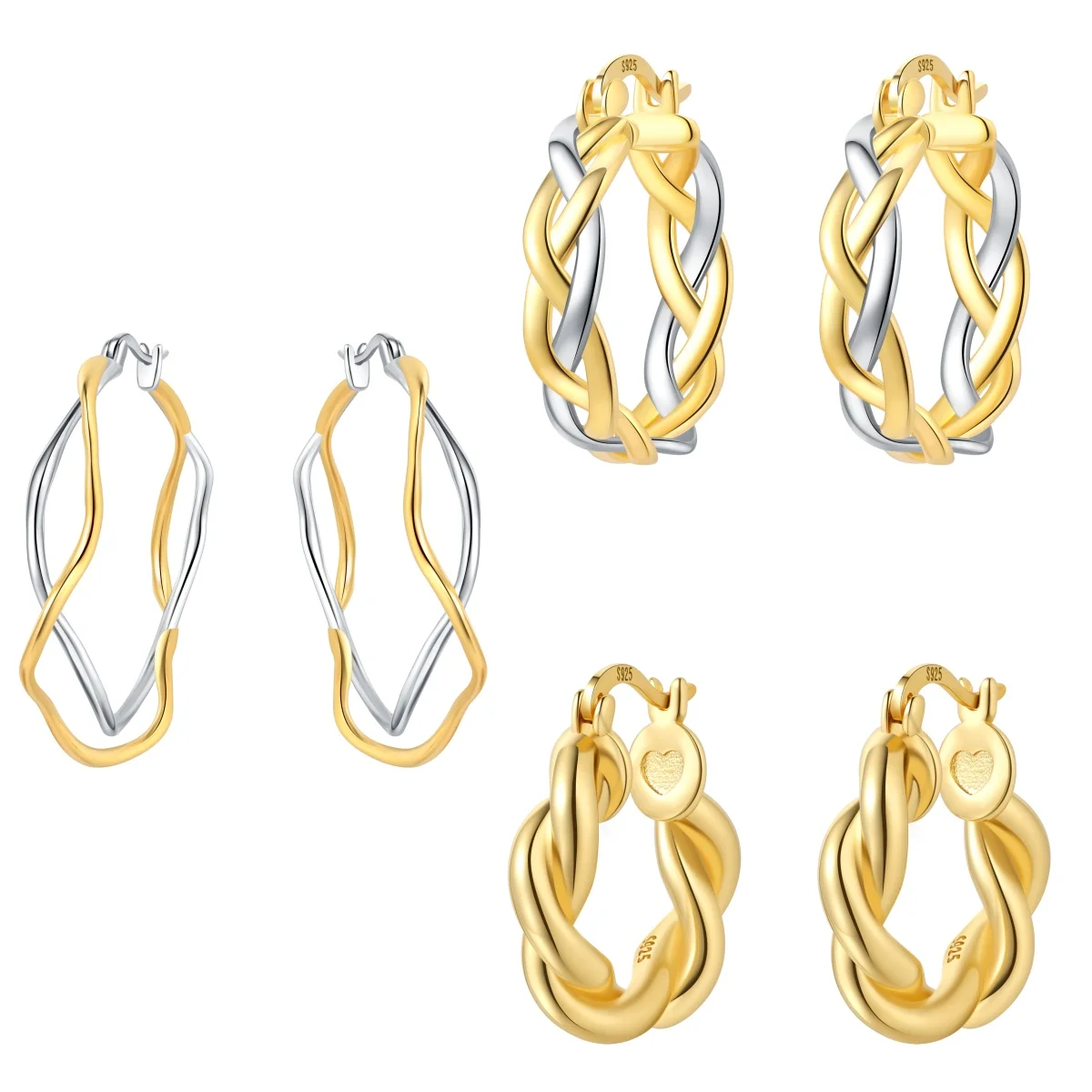 Orstarry S925 Sterling Silber Ohrringe, modische, texturierte, gedrehte Ohrringe, 18 Karat vergoldet, für Frauen, Geburtstagsgeschenk, edler Schmuck ﻿