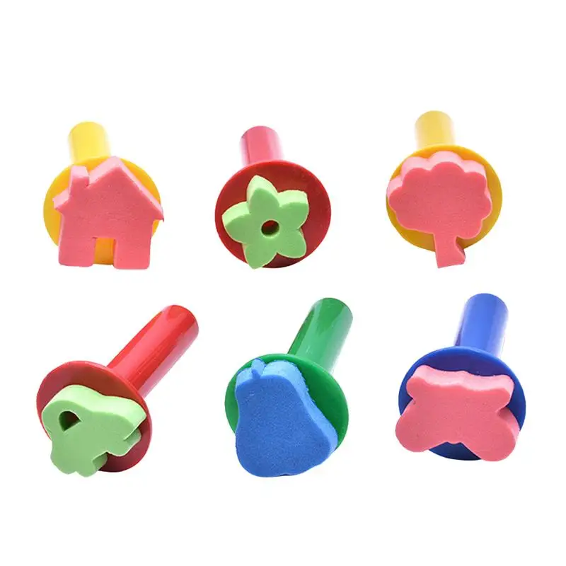 6pcs DIY Painting Sponge Brush Set Sponge Stampers Graffiti Ink Stamp Drawing Tools for Kids Student (Random Pattern and Color)