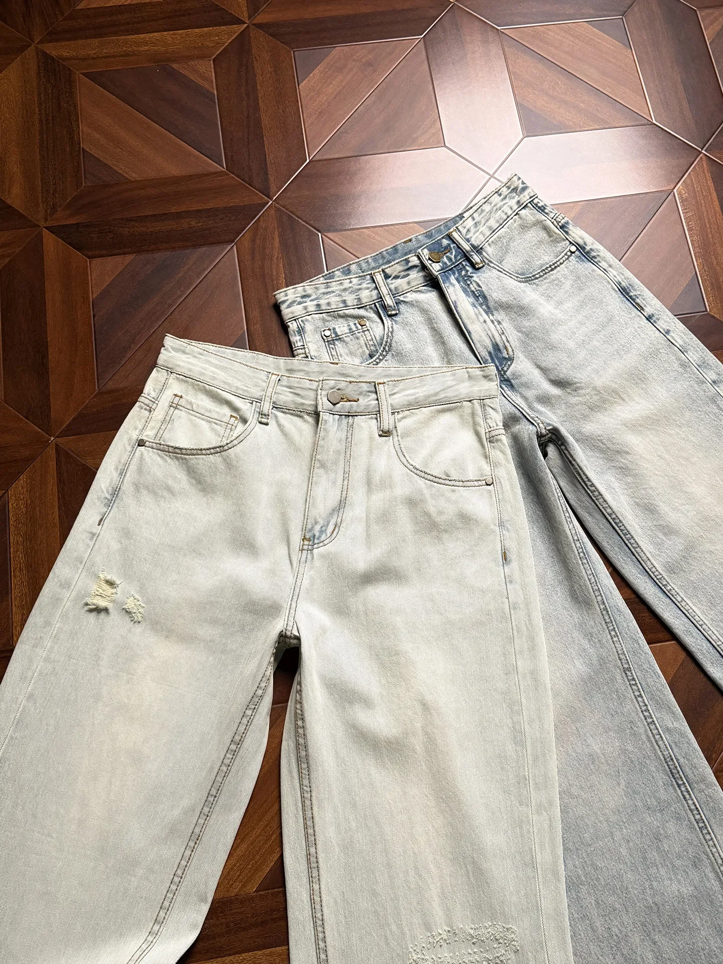 

Premium Cotton Bamboo Textured 10.8 oz A-line Jeans with Harajuku Raw Edge Pants