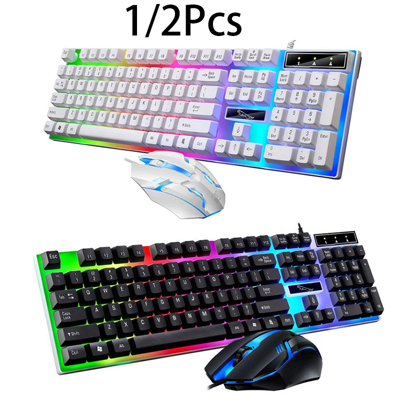 1/2Pcs G21B Floating Colorful Luminous Keyboard And Mouse Set Usb Wired Manipulator Feel Lol Keyboard And Mouse Kit