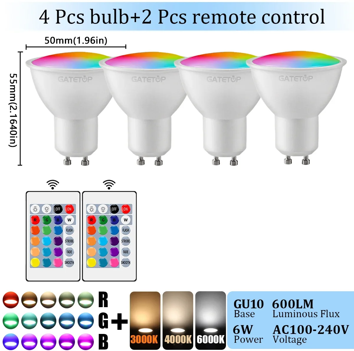 Gatetop GU10 LED Strahler RGB 6W 3