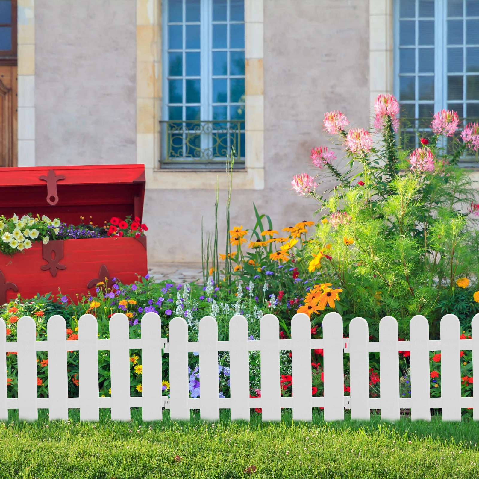 

4pcs White Plastic Garden Fence Sturdy Decorative Outdoor Border Edging for Lawn Courtyard Balcony Flowerpot Vegetable Garden
