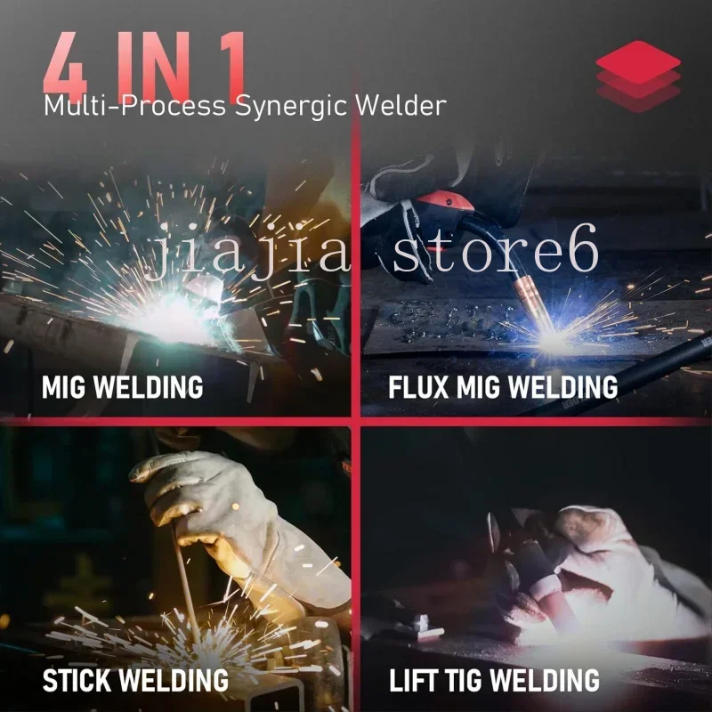 Gas Gasless 160A multiprocess MIG Welder，Flux Cored/MIG/Lift TIG/Stick ARC Welder 4 in 1 Welding Machine，Synergic Control