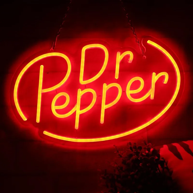 Lampu Neon dekorasi dinding Dr Pepper, untuk kamar tidur tanda bisnis Led cocok untuk hadiah Natal gua toko pria 16*10 inci (merah)