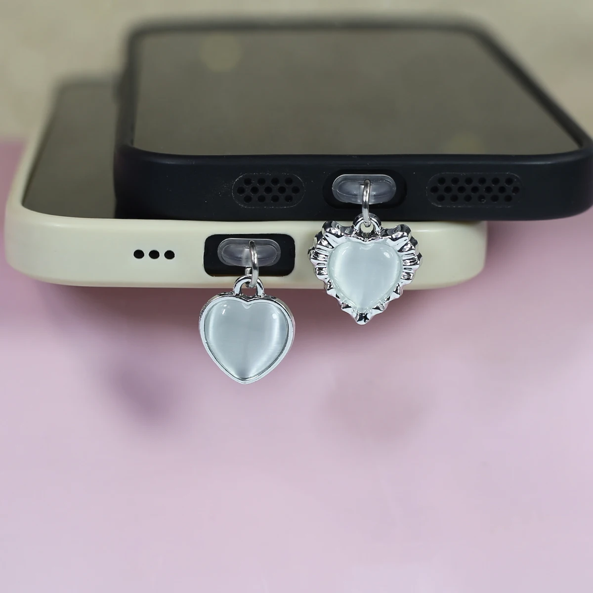 Mobile Phone Dust Plug Cat's Eye Stone Love Petal Heart-shaped Pendant Accessories Decoration For IPhone Type-C Port Dust Plug