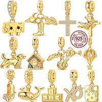 925 Silver Golden Charm Bead Pendant Fit Original Bracelet Retriever Puppy Cheese Figurine DIY Woman Jewelry Gift