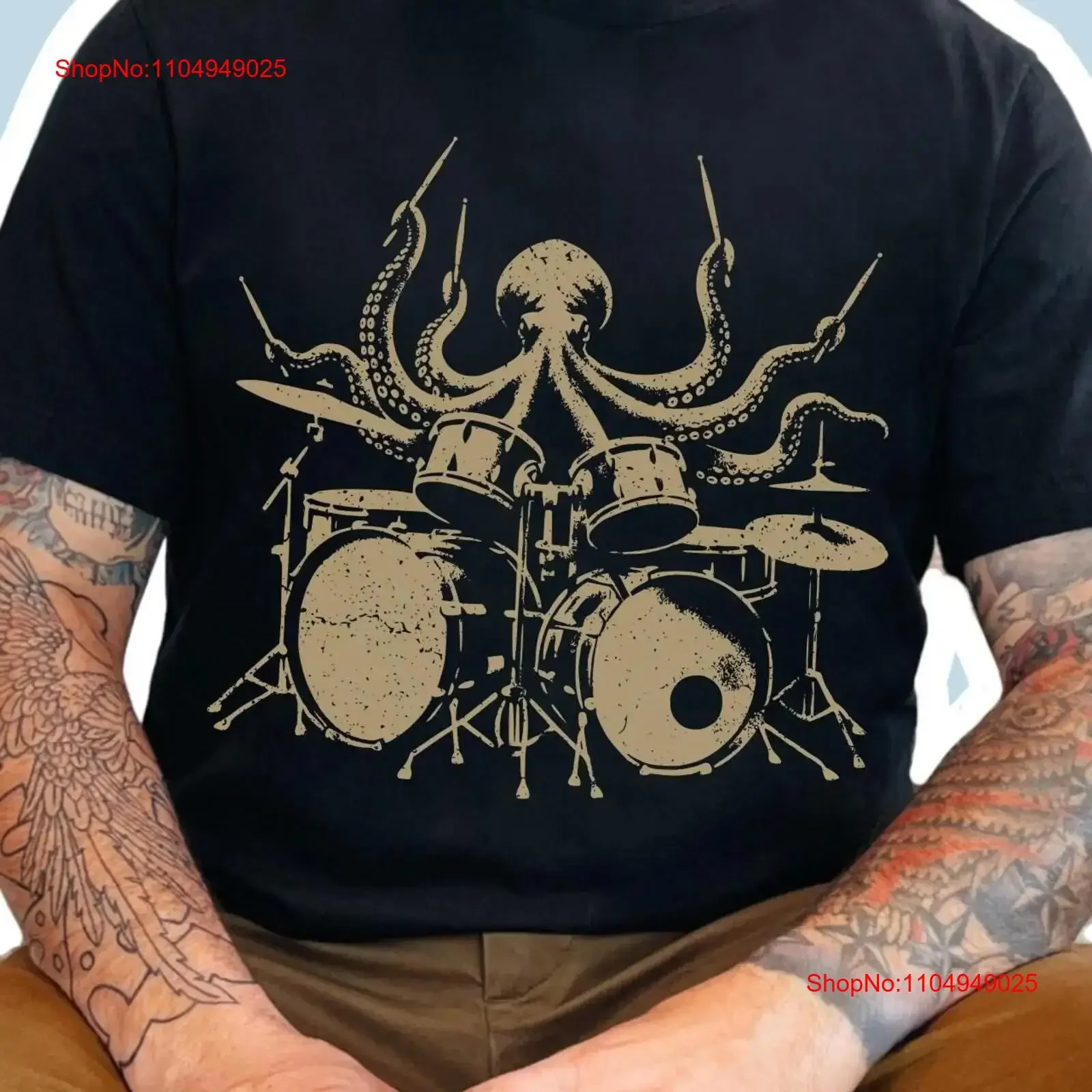 Octopus Drummer T-Shirt Rock n Roll Band für Musiker Black Friday Lustiges Playing Drums Tops Vintage Washed Designer-Kleidung