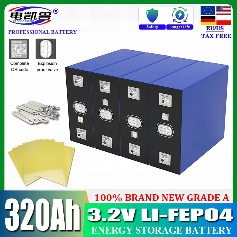 1-16 pz grado A 3.2V 320Ah Lifepo4 batteria ricaricabile litio fosfato viaggio solare camper cella 12v 24v batterie esentasse