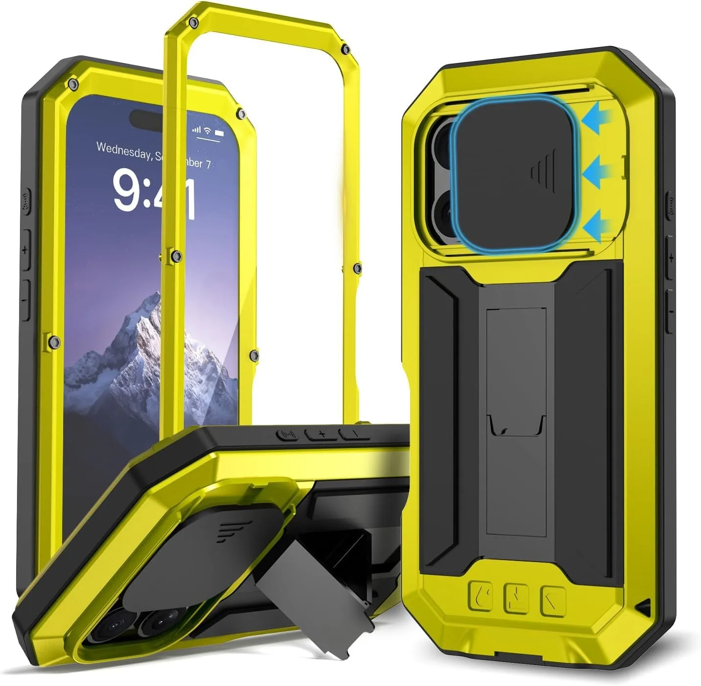 غطاء كاميرا حافظة معدنية لهاتف آيفون 16e 16 15 14 Plus 13 Pro Max مقاوم للصدمات وعرة حماية الشاشة غطاء عسكري عالي التحمل