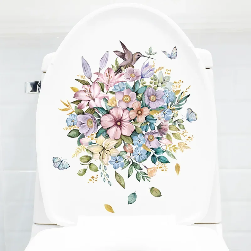 Small Fresh Flowers Toilet Stickers Plants Flowers Bathroom Toilet Stickers Home Decoration Self Adhesive Stickers