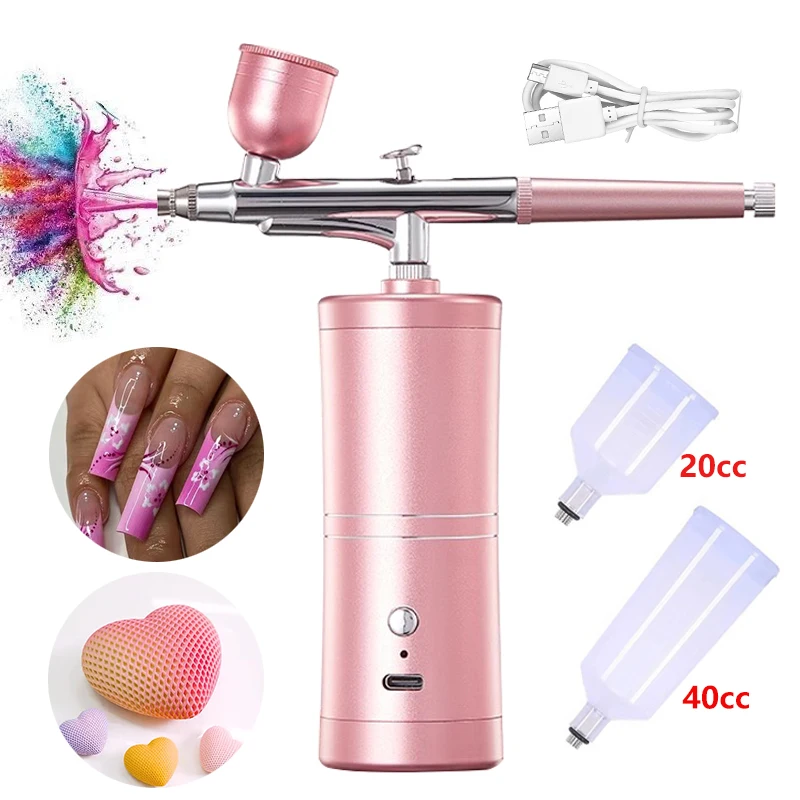 Portable Rechargeable Wireless Airbrush With Compressor Single Action Spray Gun For Face Beauty Nail Art Tattoo Craft Cake Paint