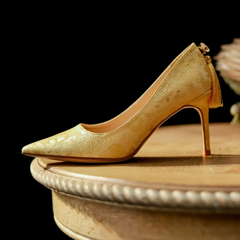 New Shallow High Heels Chinese Wedding Shoes Bride Shoes High Heels Women's Single Shoes