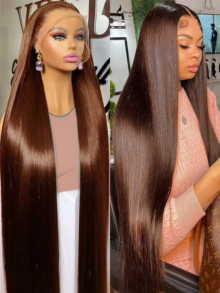 

Bone Straight 13x4 13x6 Lace Frontal Human Hair Wigs Preplucked Natural Hairline Chocolate Brown 13x6x1 T Part Lace Frontal Wigs