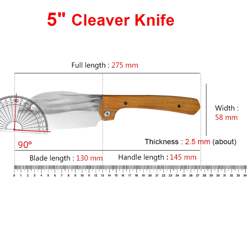 Wooden Handle Chef Kitchen Utility Knive Multi-purpose stainless Steel Meat Cleaver Fish Fruit and Vegetables Butcher Knife
