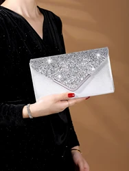 Women Evening Envelope Handbag Prom Sequin Clutch Purse Chain Shoulder Cross Body Bag For Party