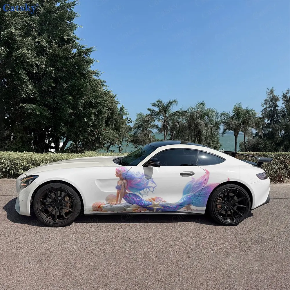 

2pcs Ocean Fairy Tale Mermaid Car Side Wraps, Self-Adhesive PVC Waterproof & Scratch-Resistant Stickers, Car Accessory Gift