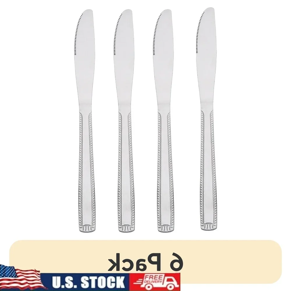 

(6 pack Lace Stainless Steel Adult Dinner Tableware Knife 4-Piece Set,Silver