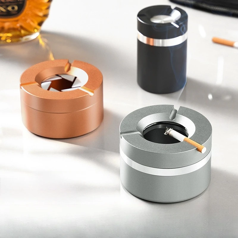 

Aluminum Alloy Twist-Lock Ashtray with Cover Anti-fly Ash Portable Home Office Car Ashtrays Gift for Boyfriend Cigar Ashtray