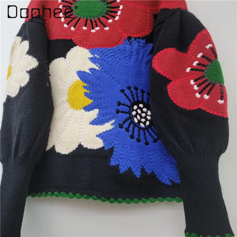 Vintage kleurblok bloemenborduurwerk elegant gebreid vest dames herfst winter trendy persoonlijkheid los casual vest