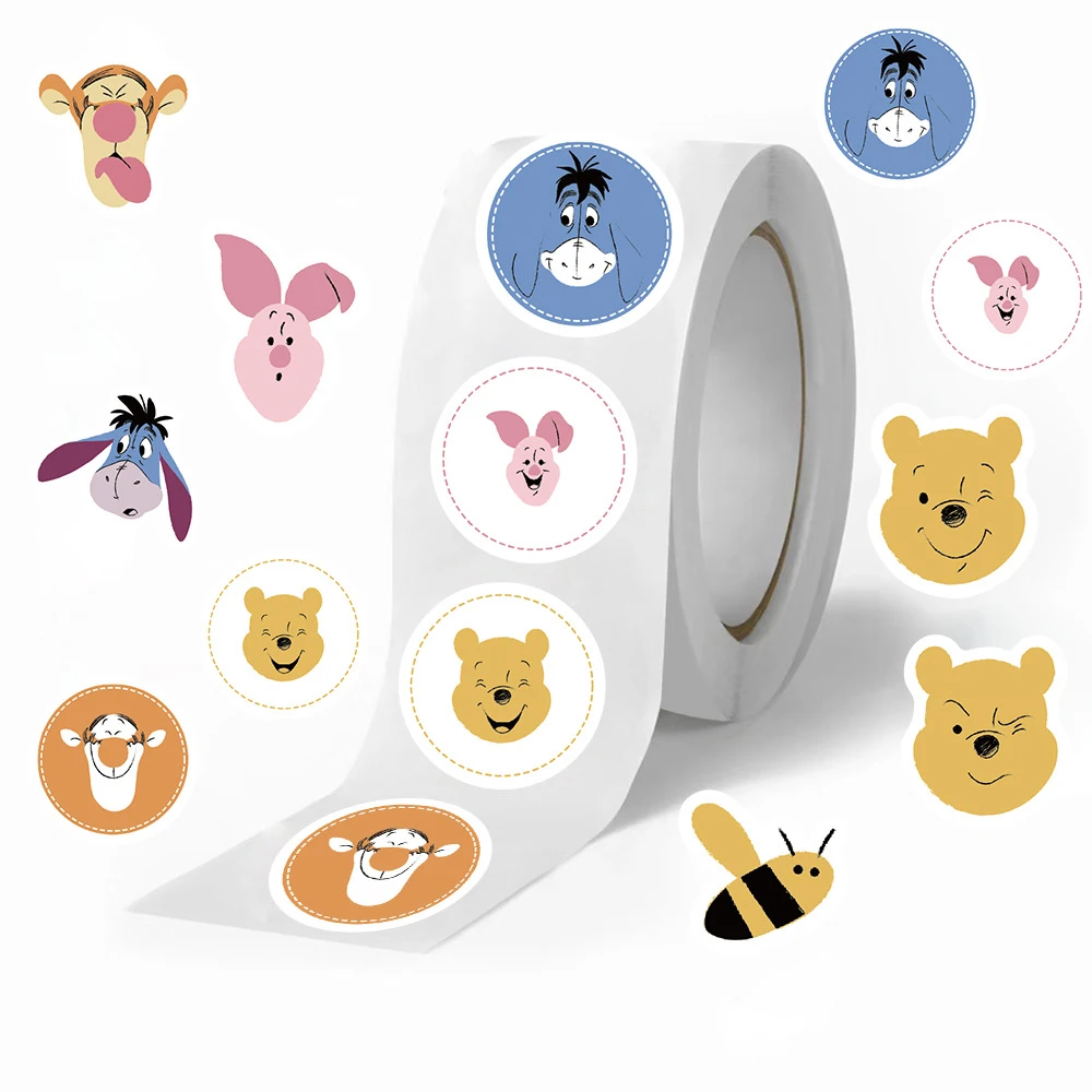 

500pcs Cute Disney Pooh Bear Cartoon Stickers Roll Hand Account Sealing Tape Sealing Labels Children Reward Stickers Gift