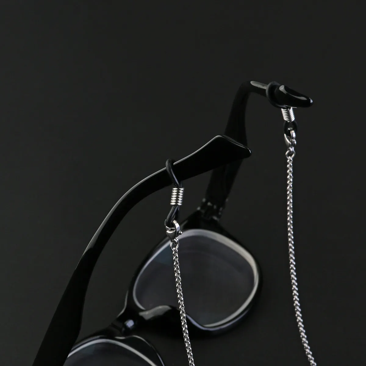 Stainless Steel Snake Chain Eyeglass Chain Holder Adjustable Silver Rubber Ends Stainless Steel Coils Non Slip Glasses Cord