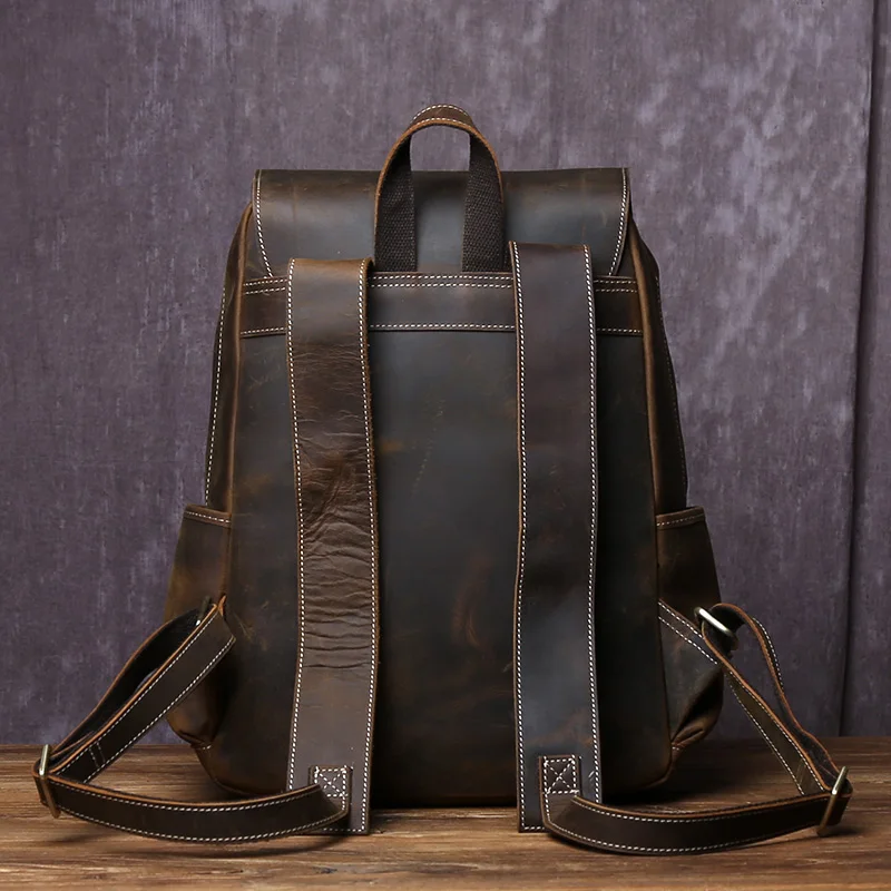 European And American Retro Handmade Crazy Horse Leather Men\'s Backpack Casual Fashion Top Layer Cowhide 15 Inch Computer Bag