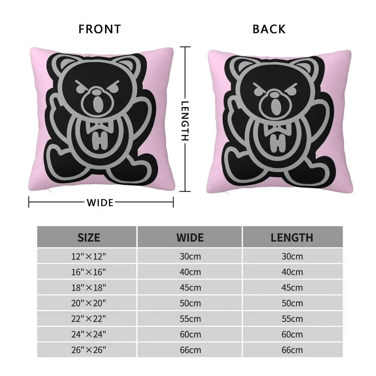 Hysteric Glamour Angry Bear Square Pillowcase Polyester Linen Velvet Pattern Zip Decor Throw Pillow Case Bed Cushion Cover