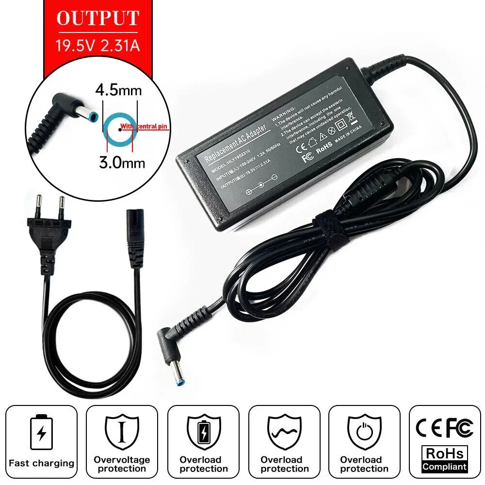 19.5V 2.31A 45W Laptop Ac Adapter Charger For HP Pavilion x360 11 11-k 15 15-d 15-an 15-au 15-bw M3 m3-u M6 m6-p m6-w m6-ae 17-e