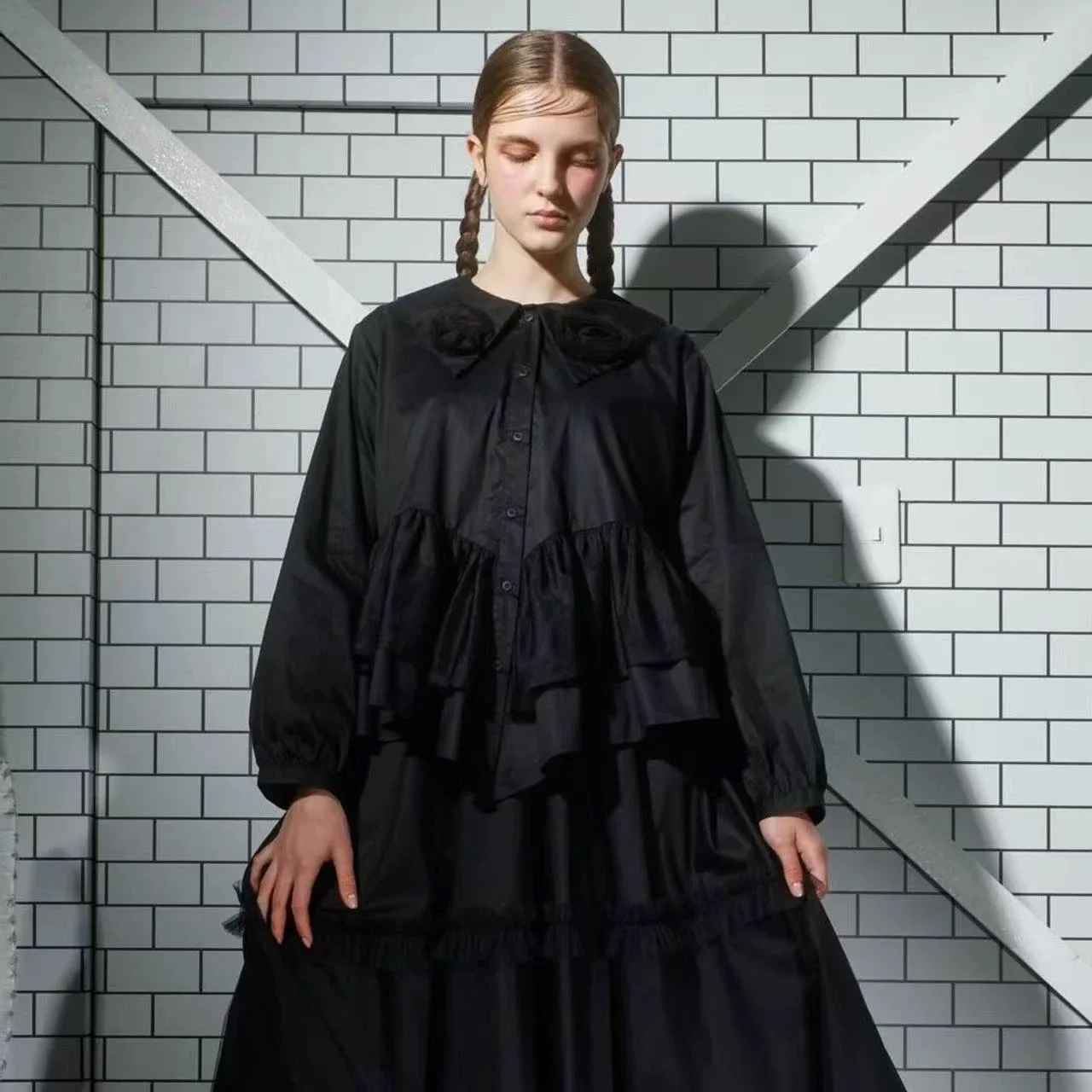 

Женская рубашка с узором в виде роз Kirikomi Home Fabric Cake, с цветочным дизайном, в повседневном стиле, с длинными рукавами и круглым вырезом