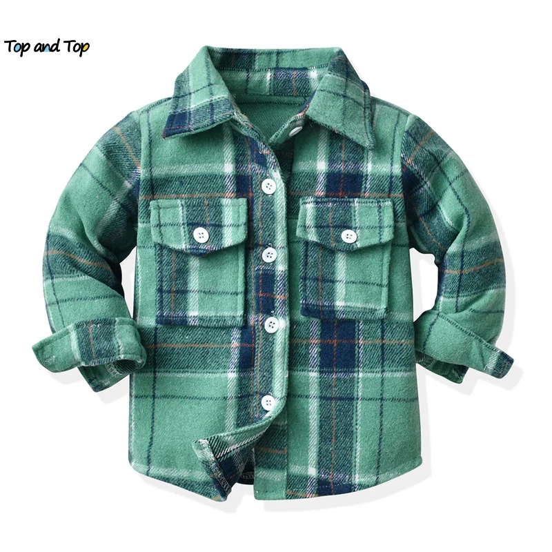 top and top Newborn Uniex Baby Boys Girls Long Sleeve Flannel Shirts Single Breasted Lapel Blouse Tops Toddler Infant Clothes