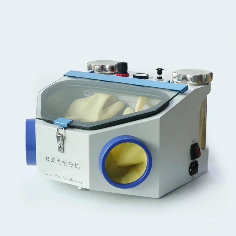

Dentalss Lab Equipment Fine Sand Blasting Machine Double Pen Double Tank LED Lighting Sandblasters