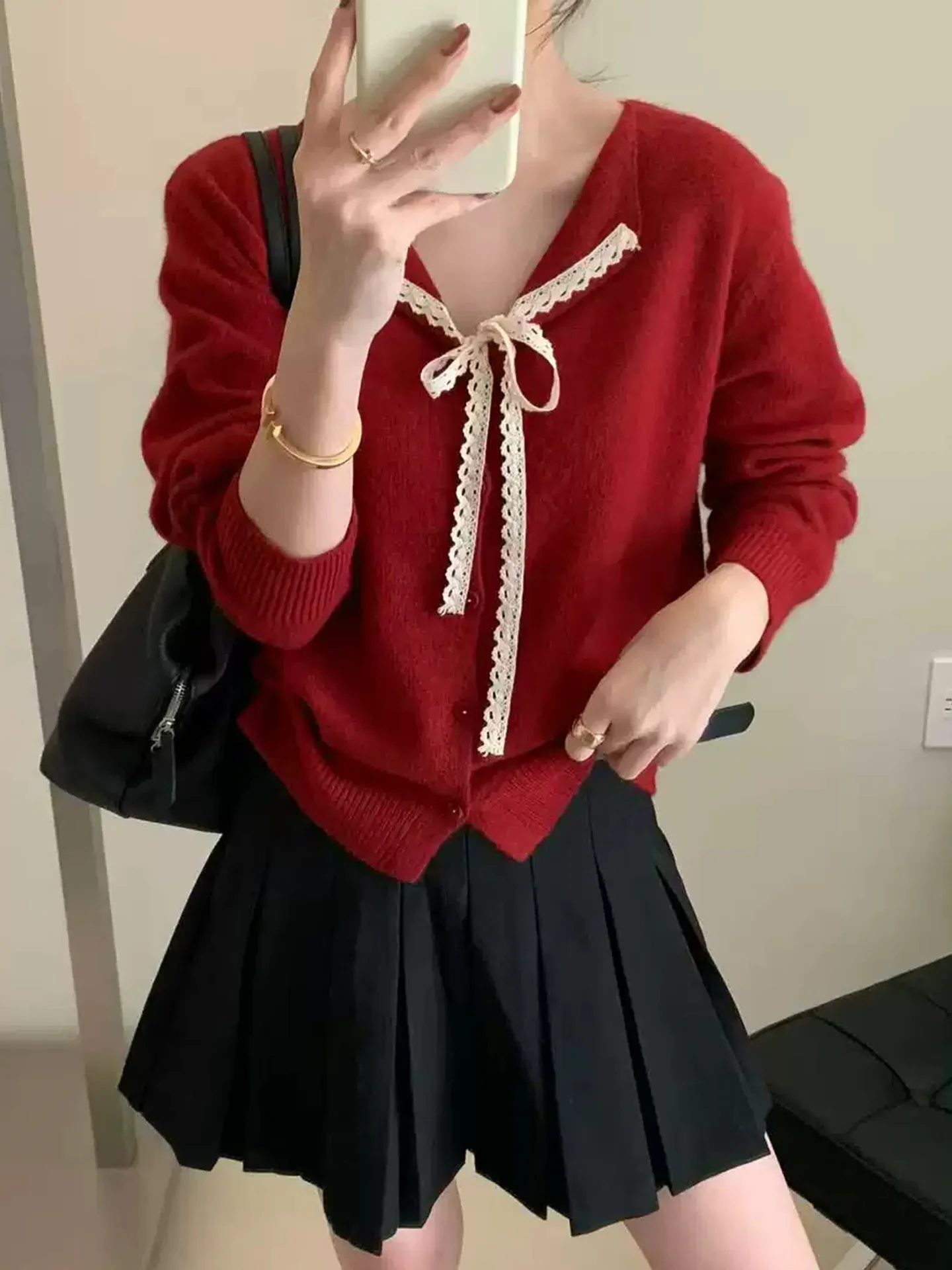 

Красный кружевной вязаный светр Camere Winter Faion Long Sve Ele, простой дизайн, роскошный вязаный топ для поездок на работу, корейская версия