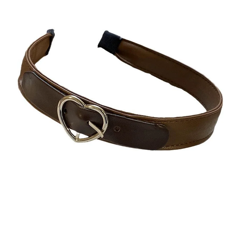 Kaffeefarbene Gürtelschnalle, Liebes-Stirnband für Damen, hohes Totenkopf-Top-Haarband, Maillard-Kopfbedeckung, modisches PU-Leder-Haar-Accessoire – Detail 6