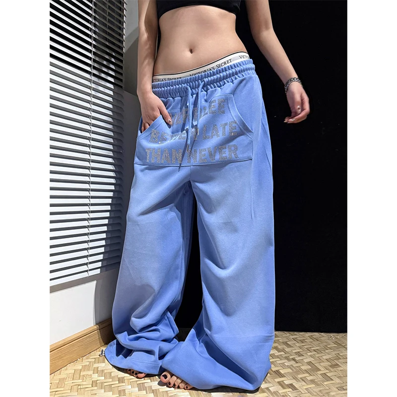 Women Blue Y2k Baggy Embroidery Jeans Aesthetic 2000s Style Boyfriend Jean Pants Vintage Harajuku Oversize Denim Trousers Summer