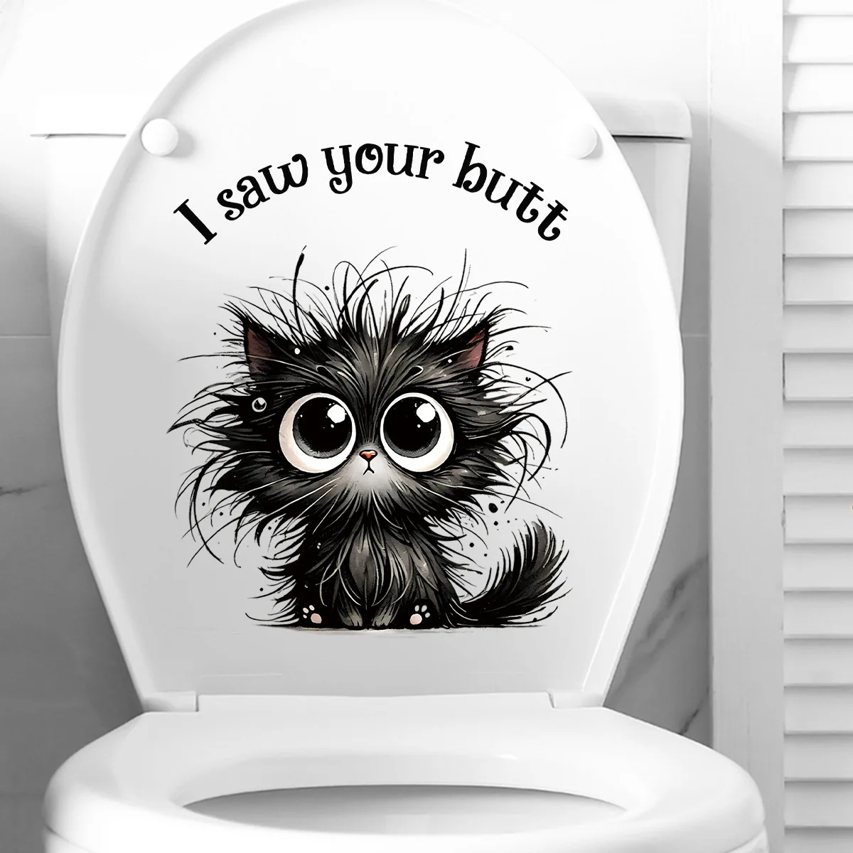 1cs Loute Cartoon Kitten Toilet Stickers Creative Stickers Wall Bathroom Stickers Waterproof Stickers Family Bathroom Decoration
