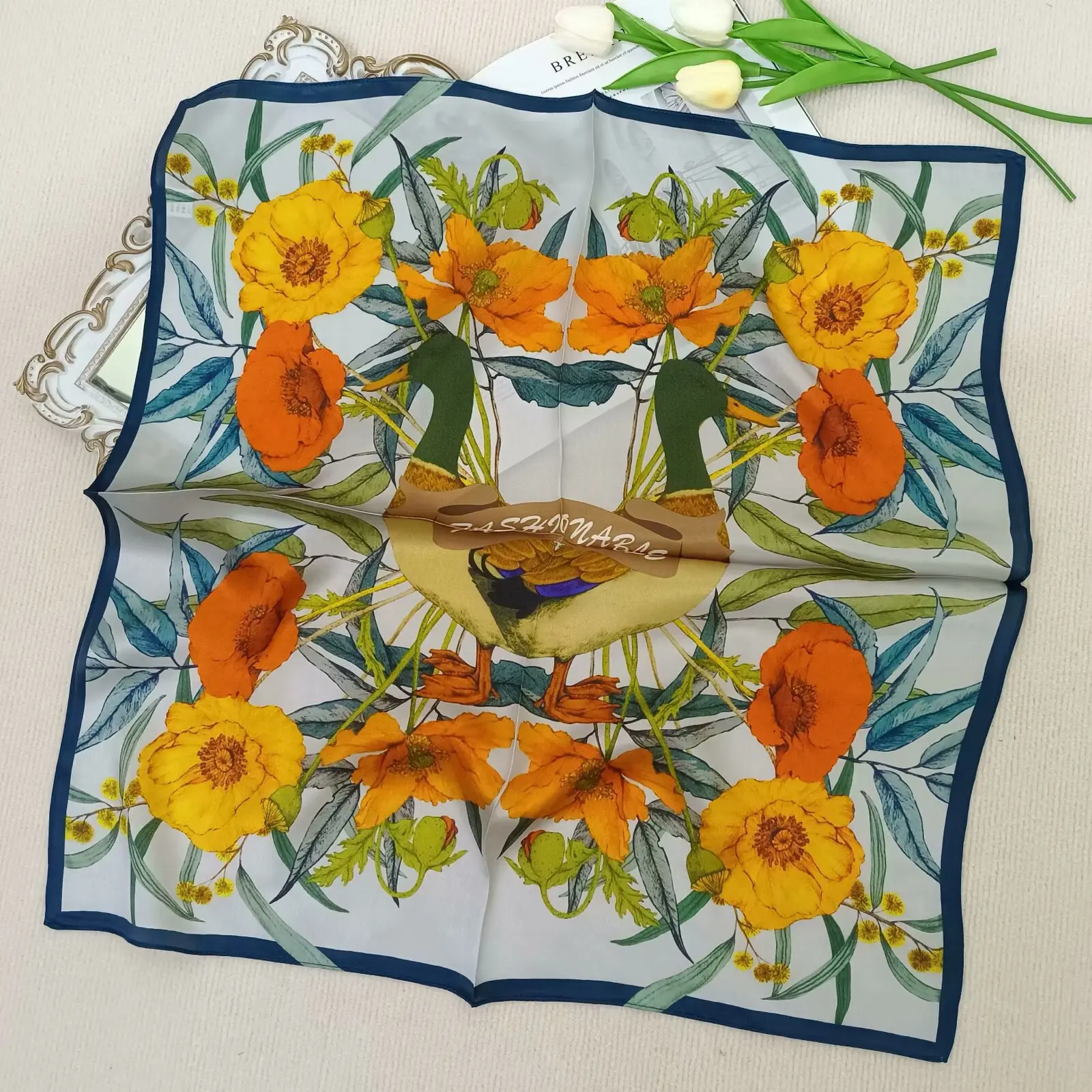 100% Mulberry Silk Bandana Square Scarf,Fashionable Floral Print,Women's Scarf,Headscarf,Headband,Small Shawl,Strap Decoration